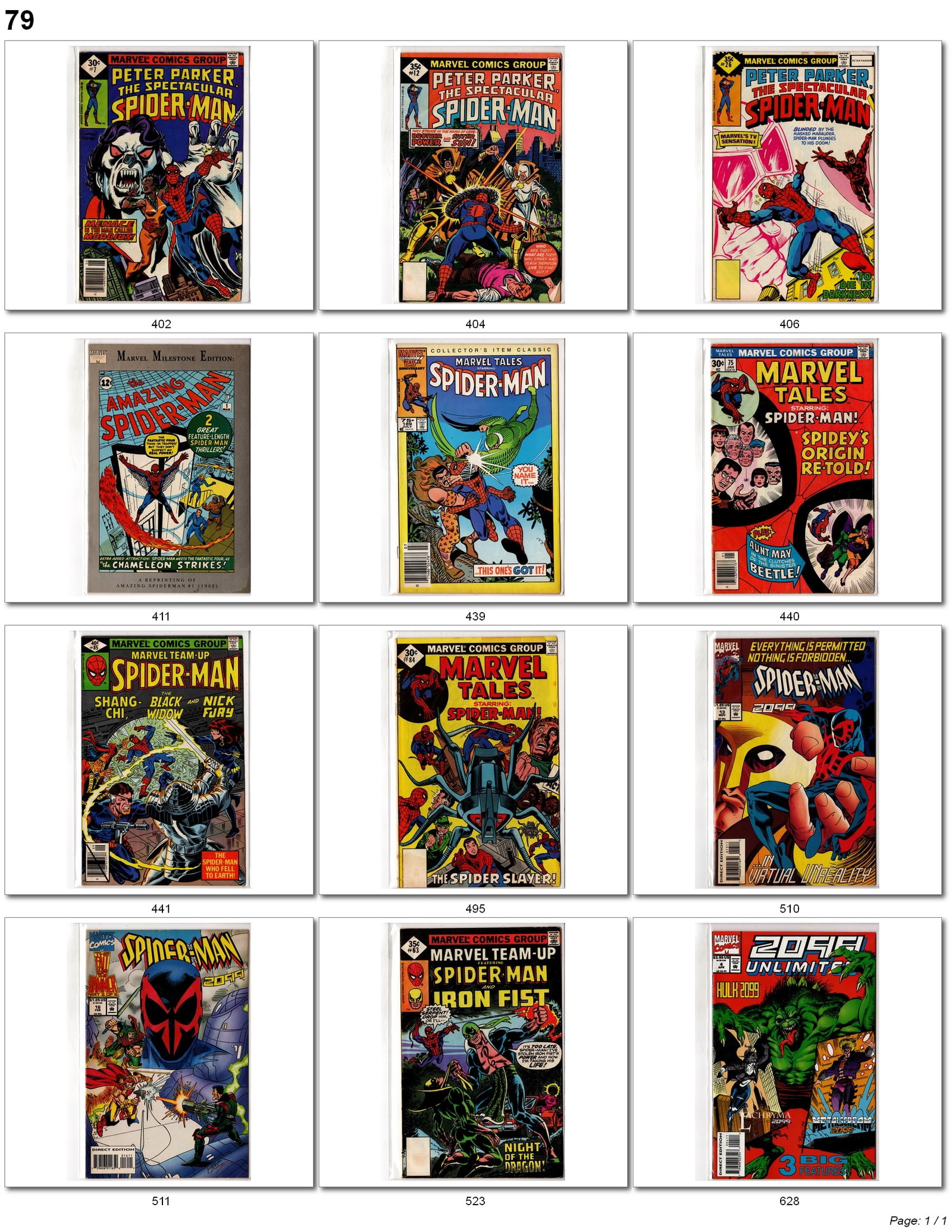 Spider-Man Bronze & 2099 Lot: Marvel Spider-Man comic book lot featuring Bronze Age, 2099, and classic Marvel team-up titles. Includes multiple Peter Parker, The Spectacular Spider-Man issues alongside Marvel Team-Up, Marvel Tales