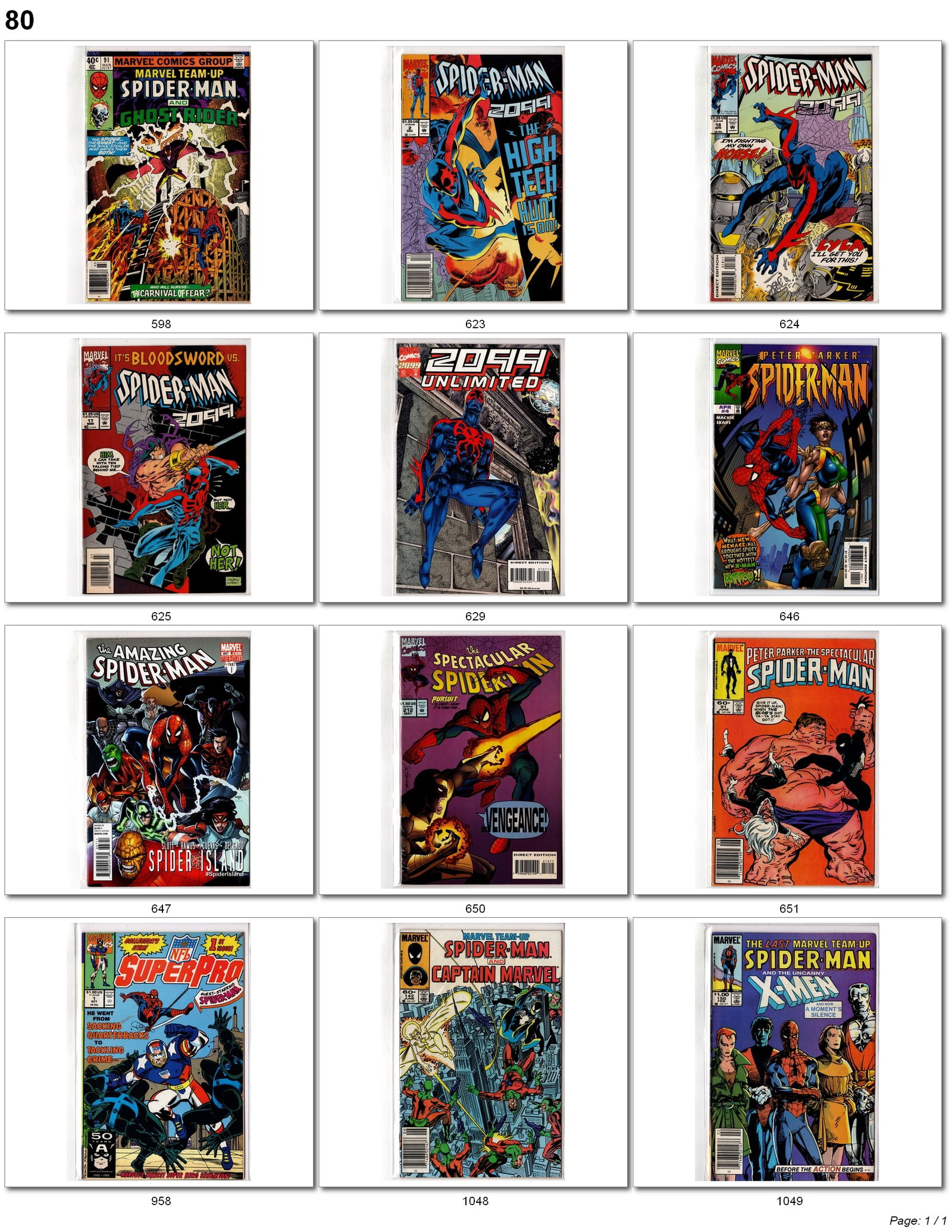 Spider-Man Bronze & 2099 Lot: Marvel Spider-Man comic book lot featuring Bronze Age, 2099, and modern era Spider-Man titles. Includes a mix of classic Marvel Team-Up and Peter Parker, The Spectacular Spider-Man issues alongside