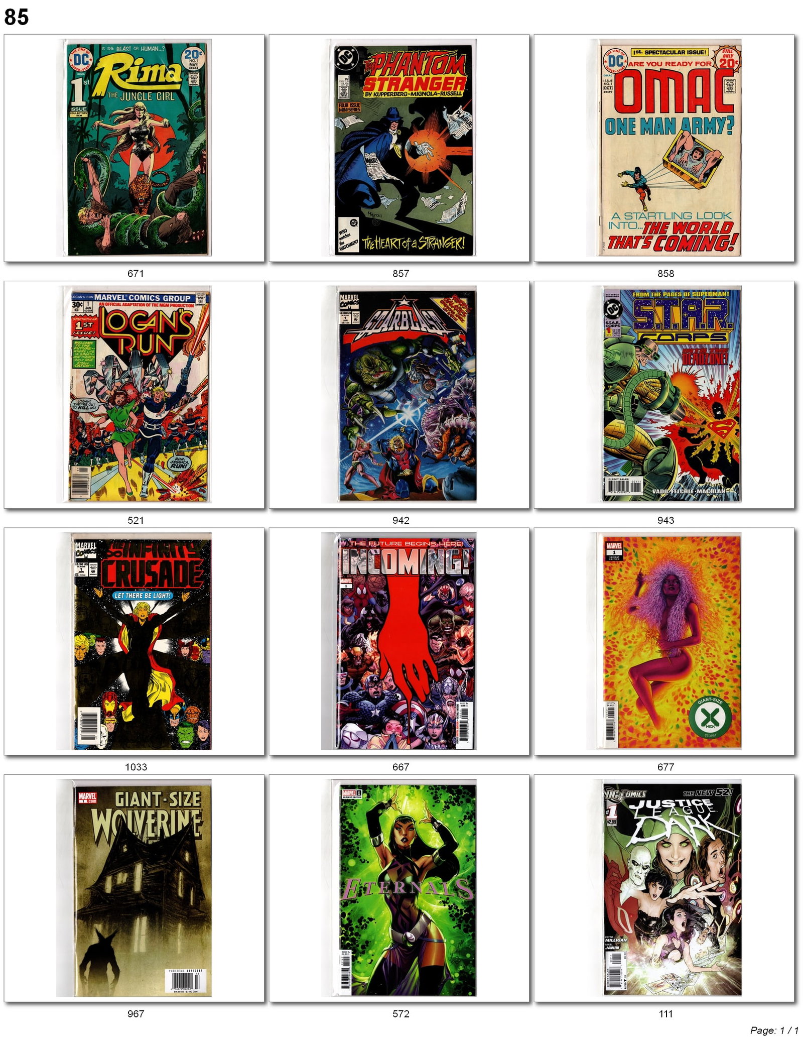 Bronze Age & Modern Mixed Comic Lot: Diverse comic book lot featuring Bronze Age keys, cult classics, sci-fi, fantasy, and modern Marvel/DC titles. Includes visible issues and titles such as OMAC, Rima the Jungle Girl #1, Logans Run #1,