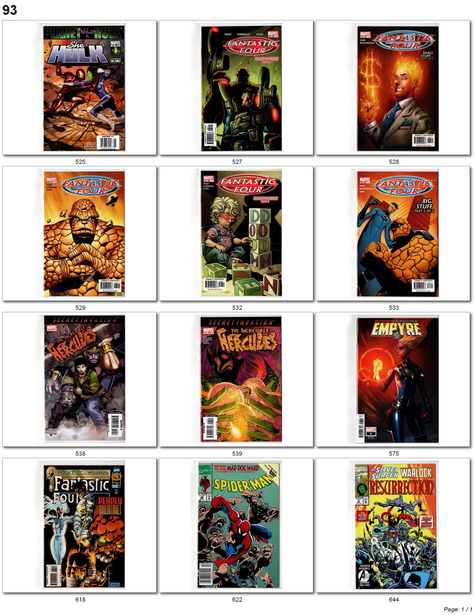 Fantastic Four & Hercules Comic Lot: Marvel comic lot featuring Fantastic Four, Hercules, Spider-Man, Silver Surfer, and cosmic/event-related titles. Includes multiple Fantastic Four issues from the acclaimed Mark Waid/Mike Wieringo