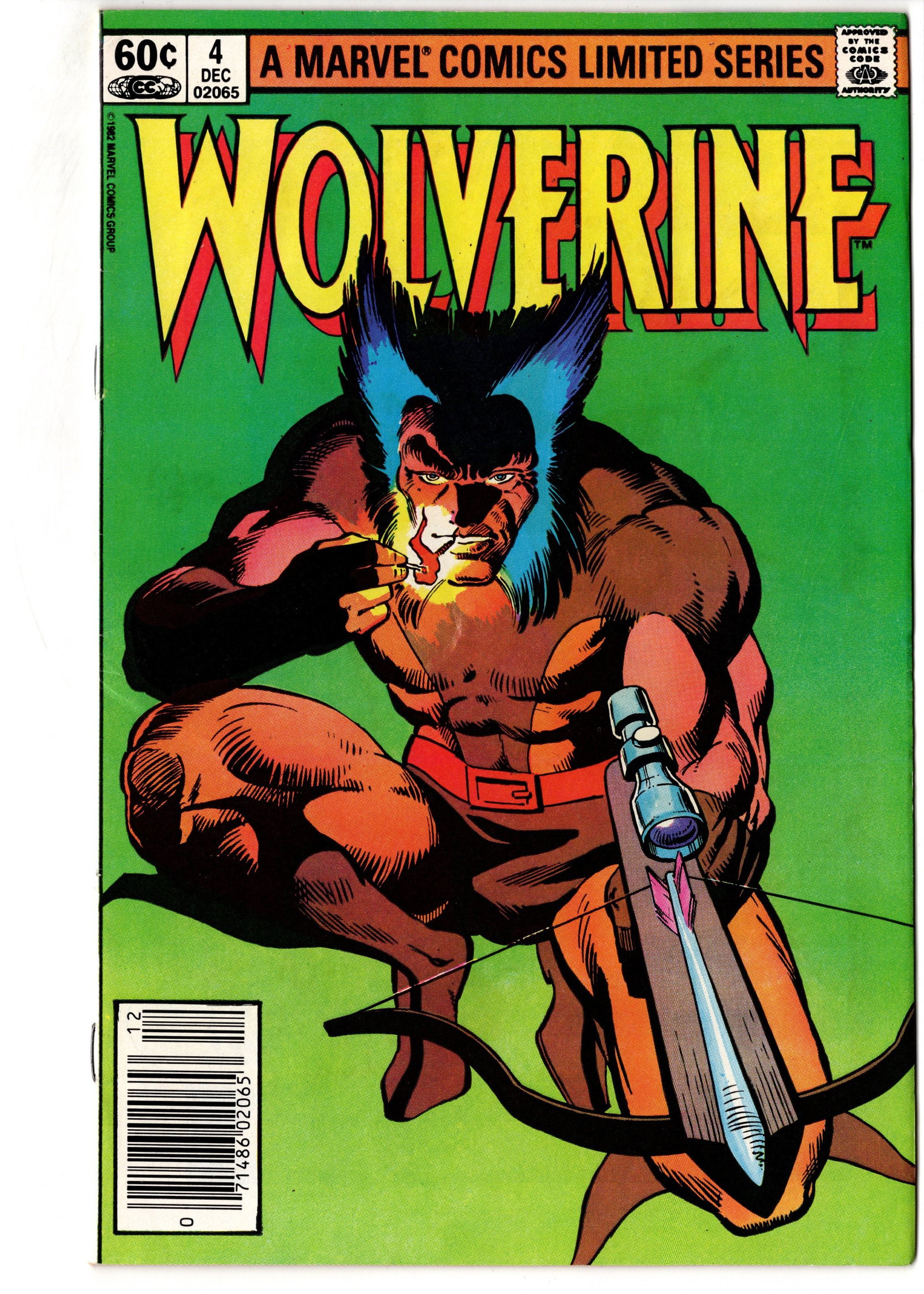 Wolverine #4 (1982) Marvel: Classic Wolverine limited series finale by Chris Claremont and Frank Miller featuring one of the most recognizable solo Wolverine covers of the Bronze/Copper transition era. Copy presents