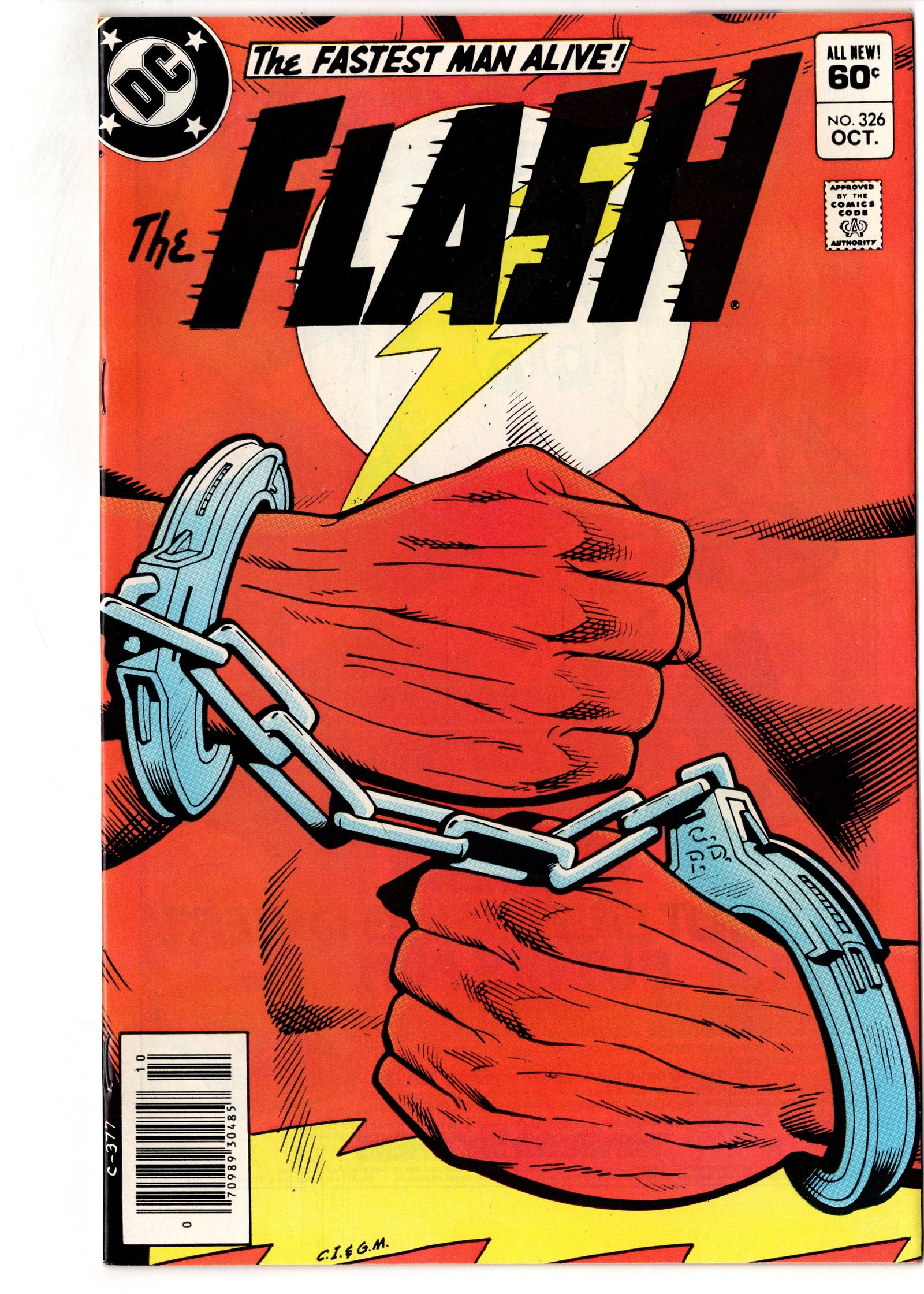 The Flash #326 (1983) DC Bronze Age: The Flash #326 (1983) featuring a striking minimalist cover design centered on the Scarlet Speedster. This issue showcases the bold visual experimentation and clean graphic layouts that made this era