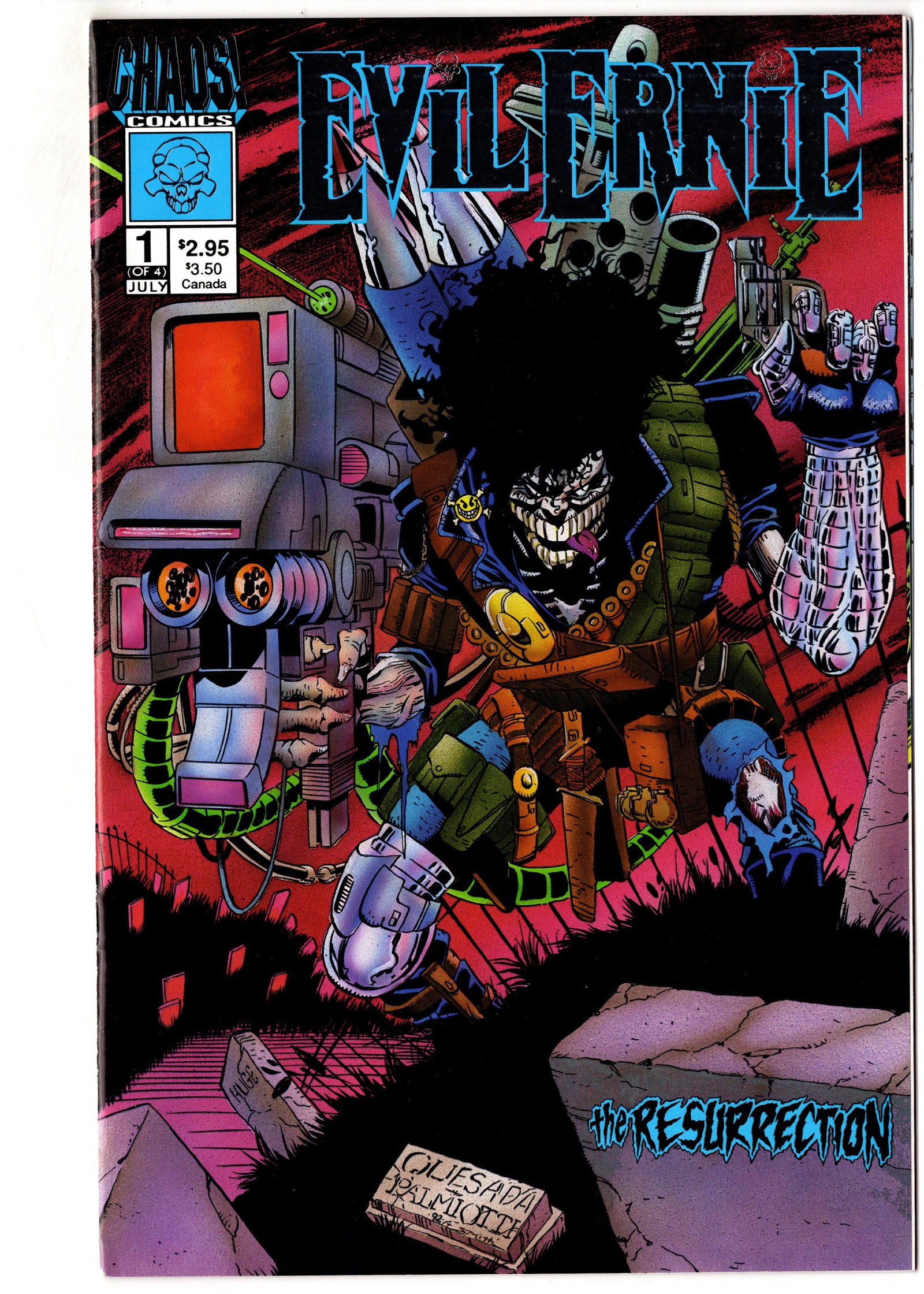 Evil Ernie: Resurrection #1: Evil Ernie: The Resurrection #1 from Chaos! Comics launching the revival of the popular cult horror character. This first issue features classic over-the-top horror imagery and remains a favorite