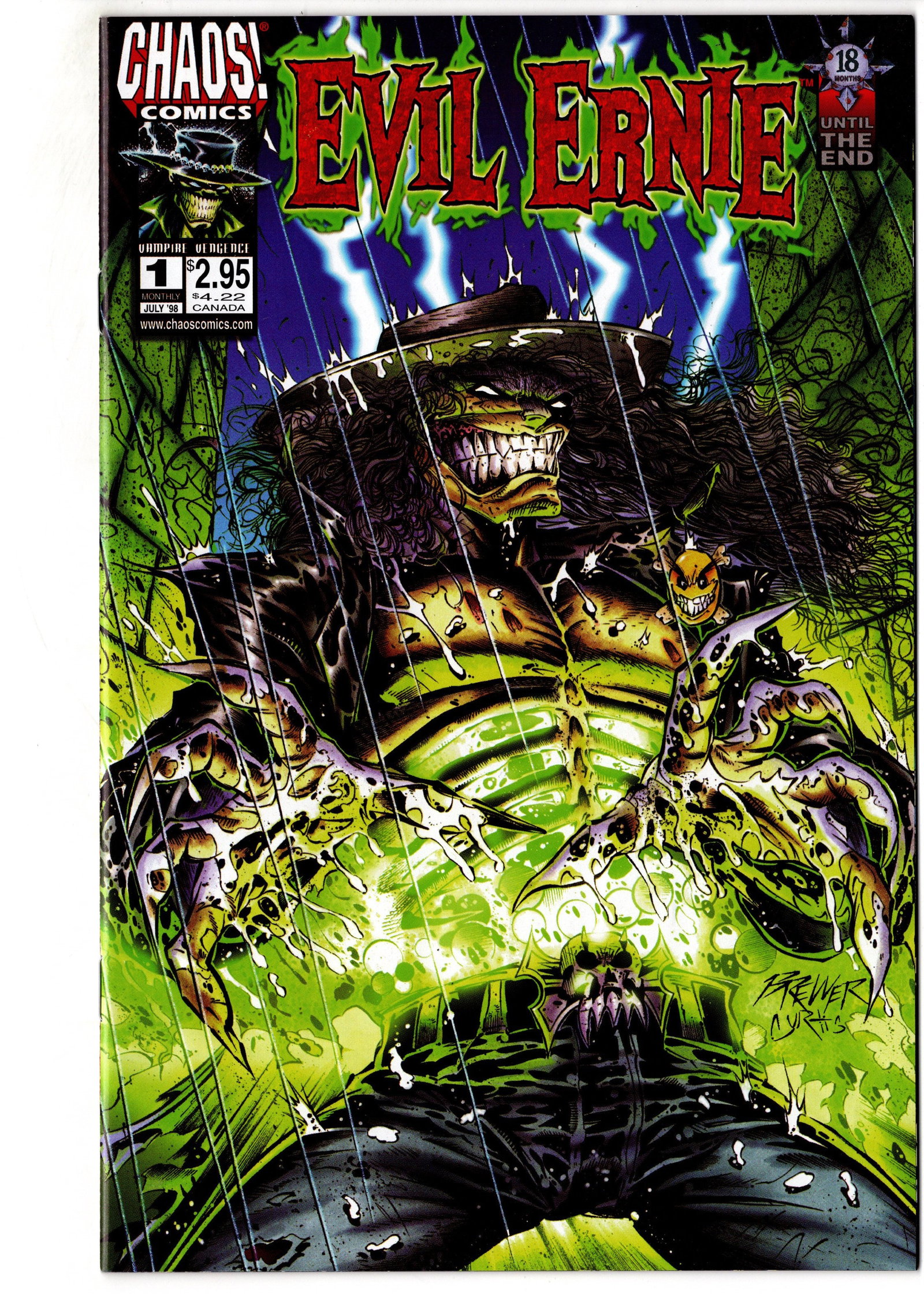 Evil Ernie #1 Chaos Comics: Evil Ernie #1 from Chaos! Comics featuring the publishers iconic undead antihero in a dramatic horror-themed cover presentation. Chaos! Comics titles remain popular with collectors of independent
