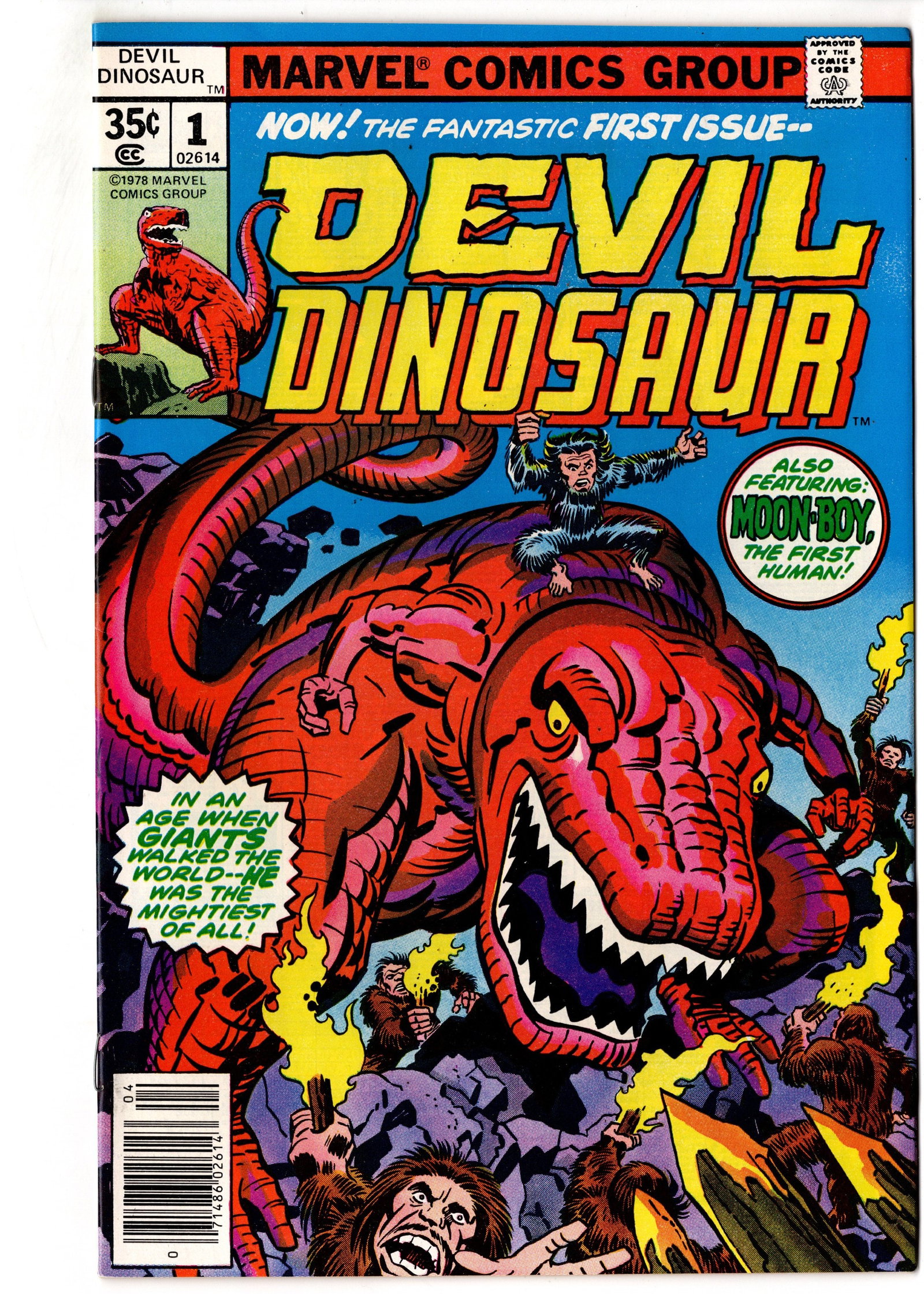 Devil Dinosaur #1 (1978) Marvel First Issue: Devil Dinosaur #1 (1978) featuring the first appearance of Devil Dinosaur and Moon-Boy. Created by legendary writer/artist Jack Kirby, this debut issue launched one of Marvels most unique Bronze Age