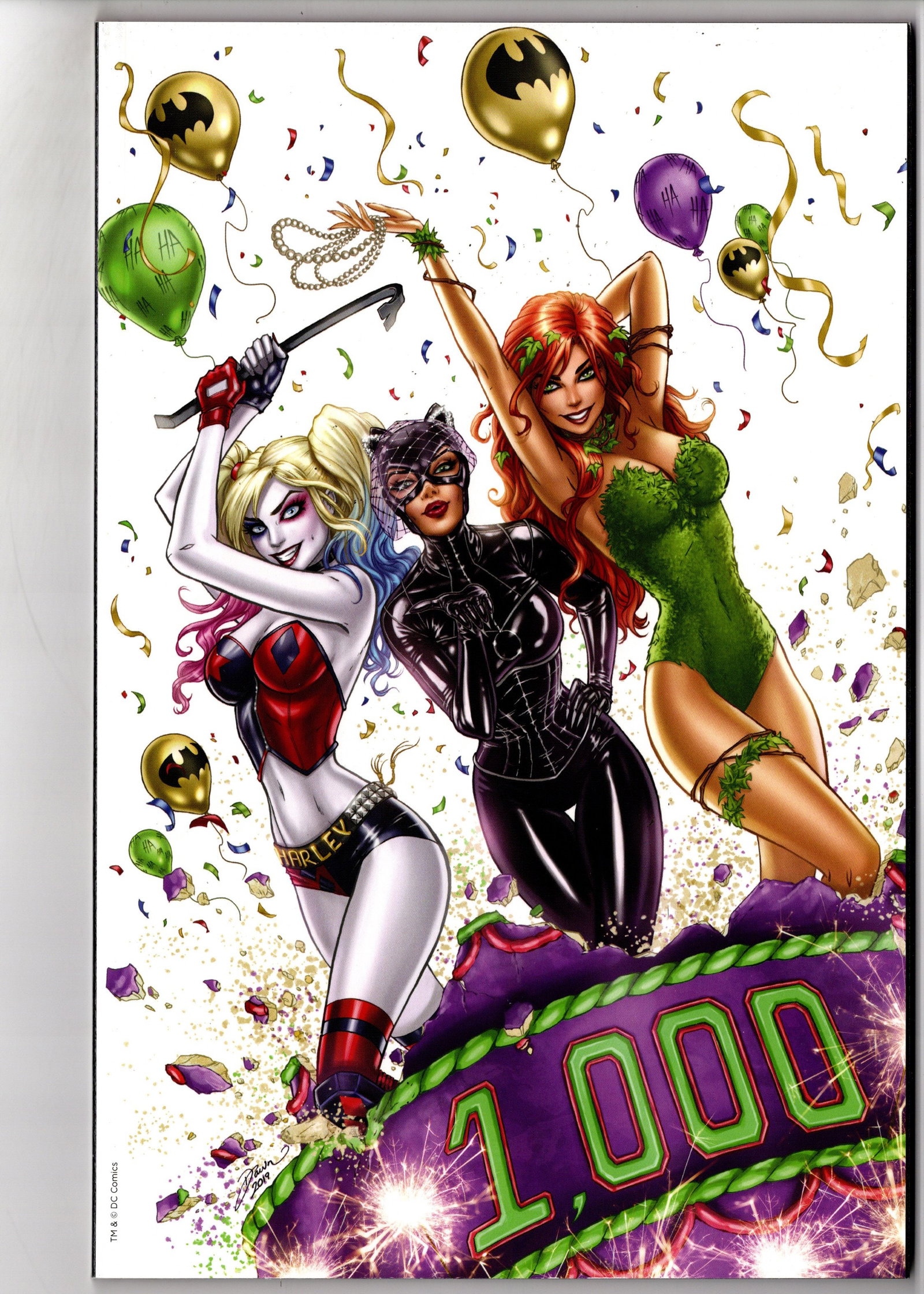 Batman 1000 Variant Cover (2019) DC: Batman 1000 Variant Cover featuring Harley Quinn, Catwoman, and Poison Ivy. Popular modern Batman collectible celebrating a major milestone issue. Features attractive character artwork and strong