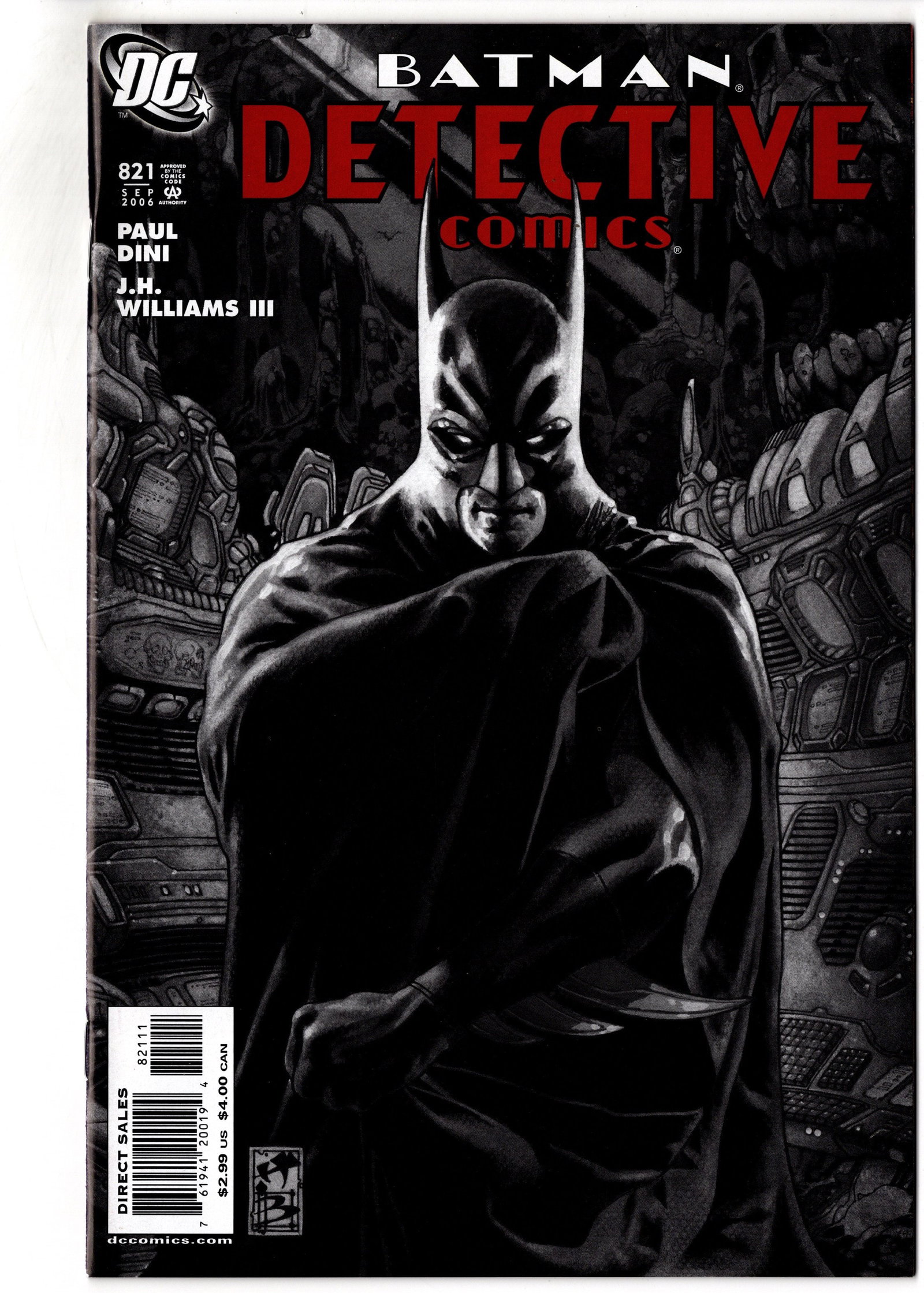 Detective Comics #821 (2006) J.H. Williams III: Detective Comics #821 featuring artwork by J.H. Williams III. Early issue from the acclaimed Paul Dini era of Detective Comics. Williams distinctive artwork and Batmans enduring popularity continue