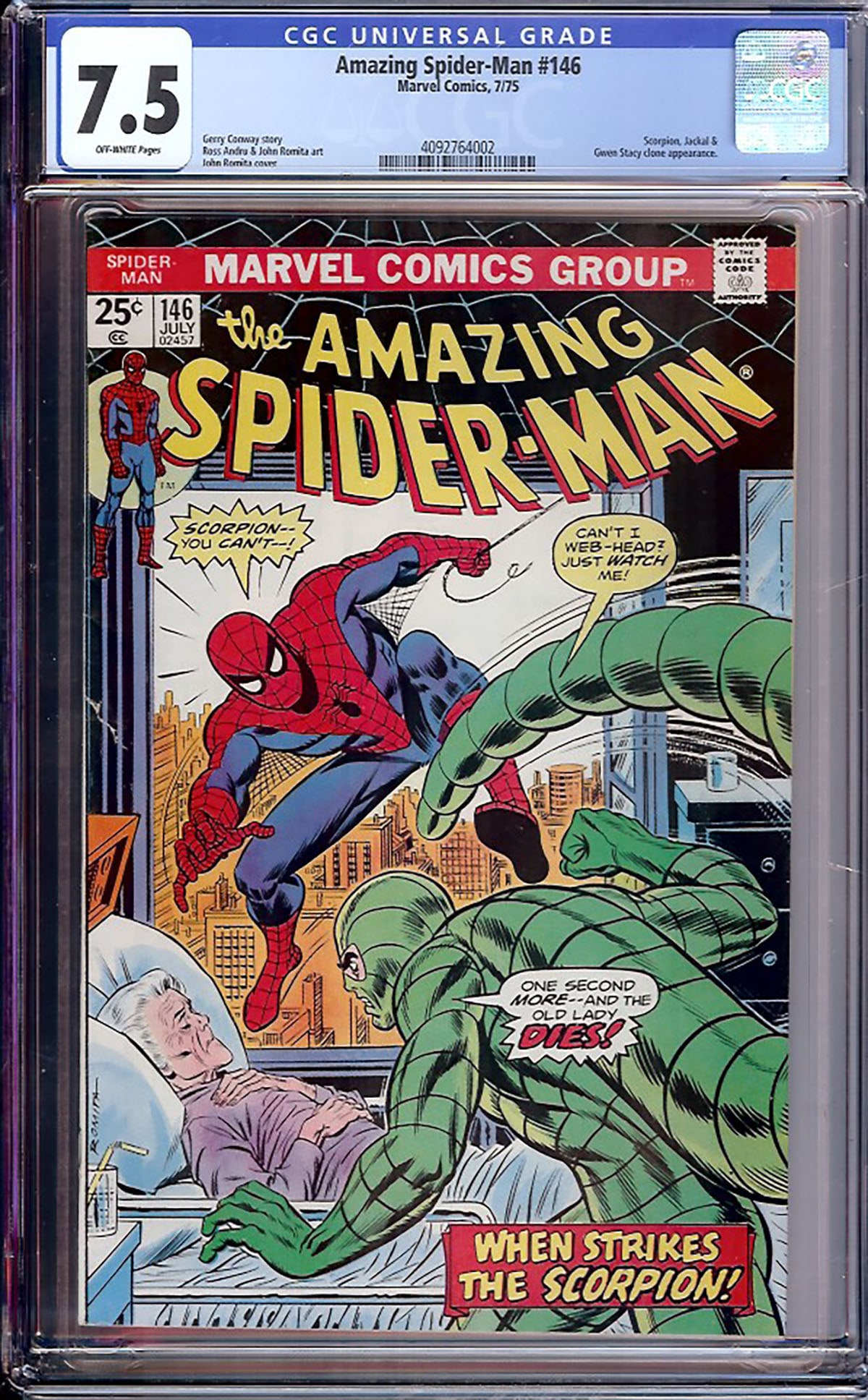 Amazing Spider-Man #146 (Marvel) CGC 7.5: Amazing Spider-Man #146 concludes the Scorpion storyline that began in the previous issue as Spider-Man races to stop one of his earliest and most recognizable villains. Produced during Marvel's highl