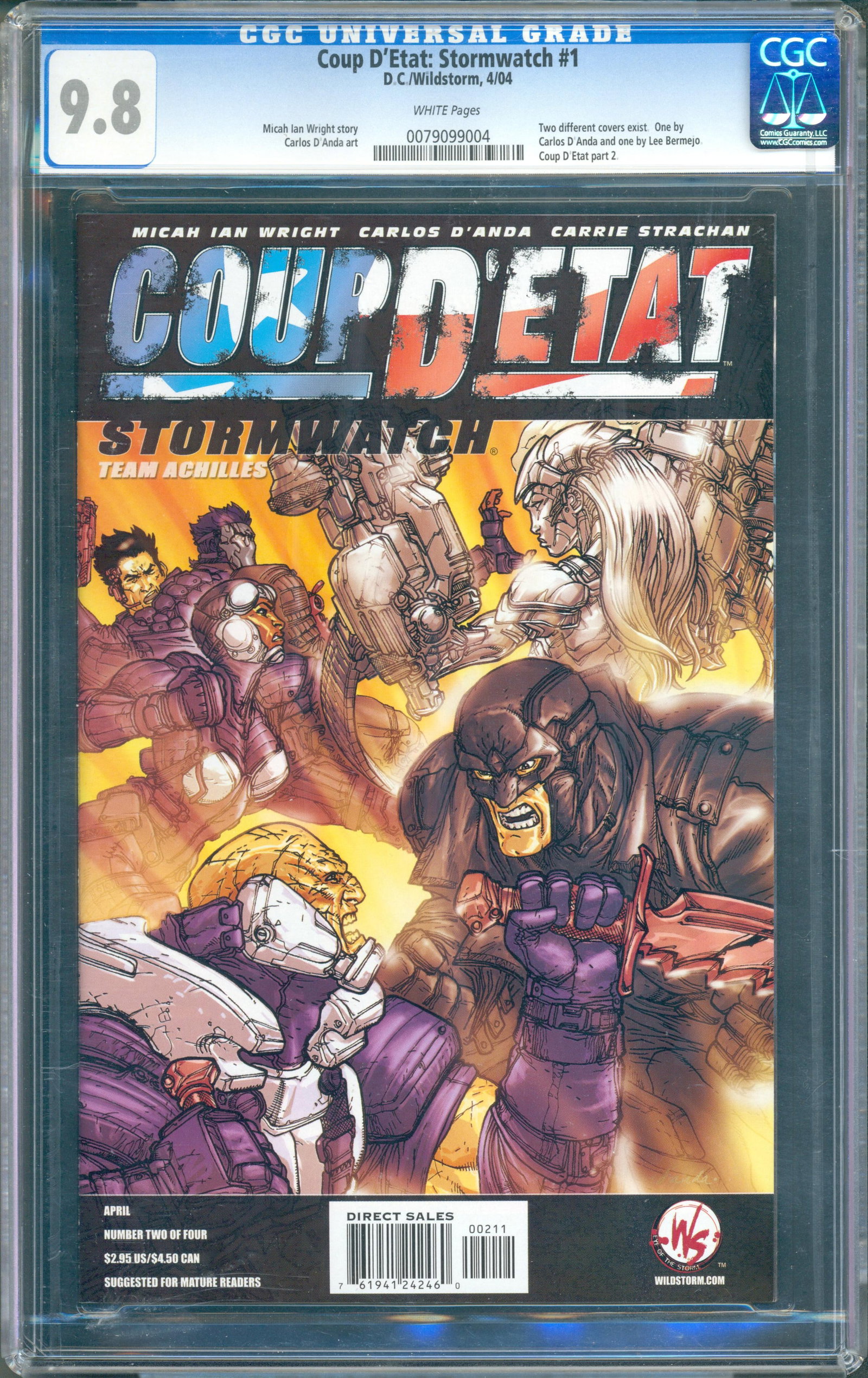 Coup D'Etat: Stormwatch #1 (DC/WildStorm, 2004) CGC 9.8: Published in April 2004, Coup D'Etat: Stormwatch #1 serves as the second chapter of the four-part Coup D'Etat crossover that reshaped the WildStorm Universe. Written by Micah Ian Wright with artwork