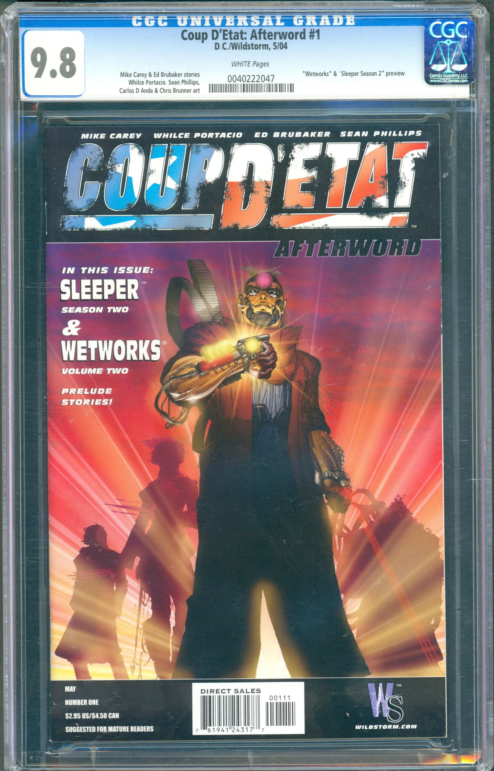 Coup D'Etat: Afterword #1 (DC/WildStorm, 2004) CGC 9.8: Published in May 2004, Coup D'Etat: Afterword #1 bridges the aftermath of the Coup D'Etat crossover while previewing future WildStorm storylines, including Sleeper Season Two and WetWorks Volume Two.