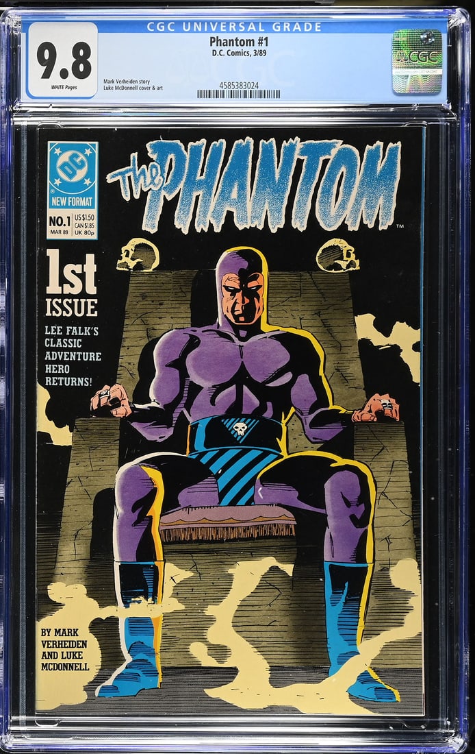 The Phantom #1 (DC, 1989) CGC 9.8 - Highest Graded: Published by DC Comics in March 1989, The Phantom #1 marks the debut issue of DC's acclaimed revival of Lee Falk's legendary jungle hero. Written by Mark Verheiden with artwork and cover by Luke