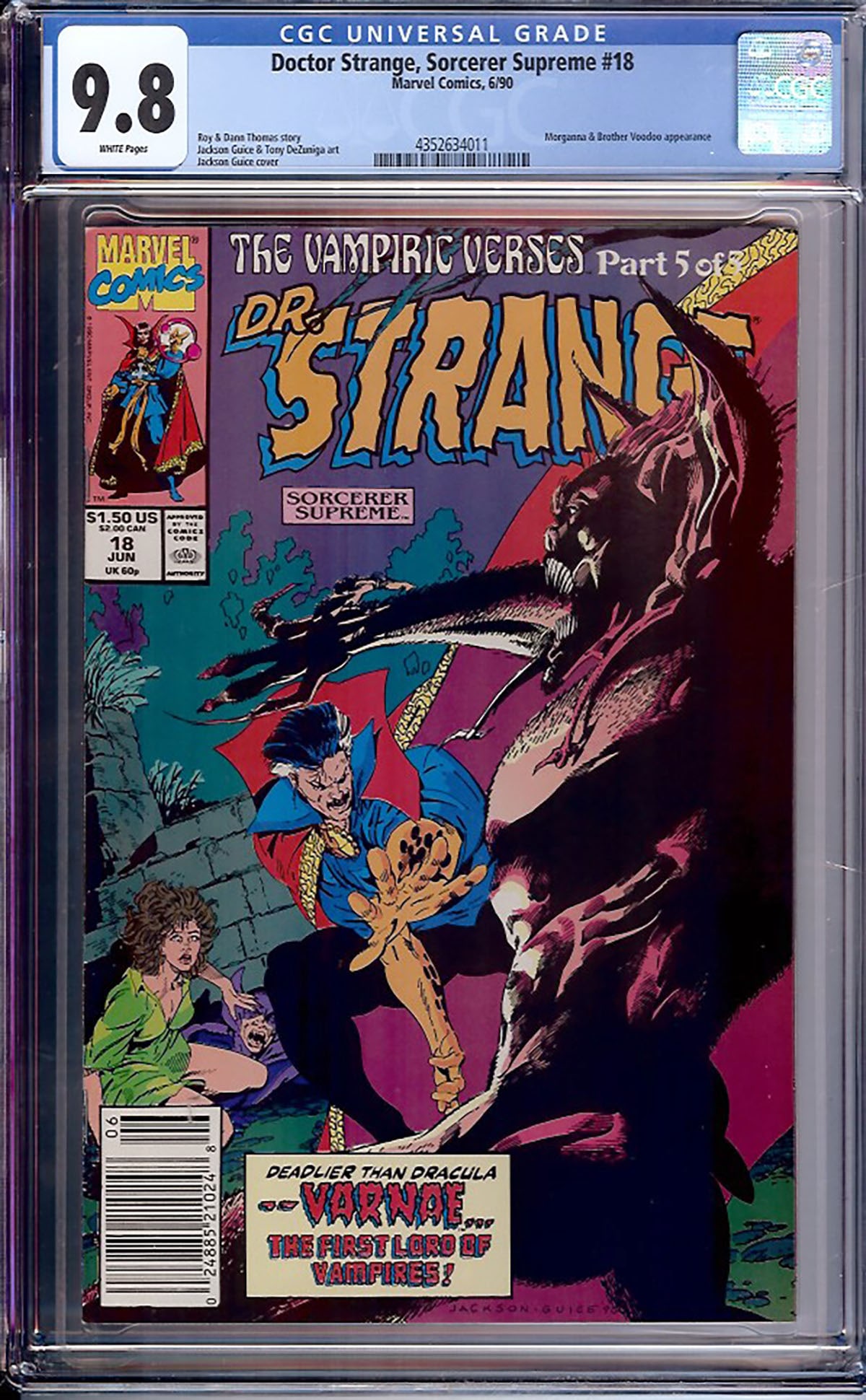 Doctor Strange, Sorcerer Supreme #18 (Marvel, 1990) CGC 9.8 White Pages – Highest Graded: This copy has been professionally graded CGC 9.8 (White Pages) and represents the highest grade awarded by CGC for this issue. High-grade copies from Marvel's early-1990s Doctor Strange series are bec