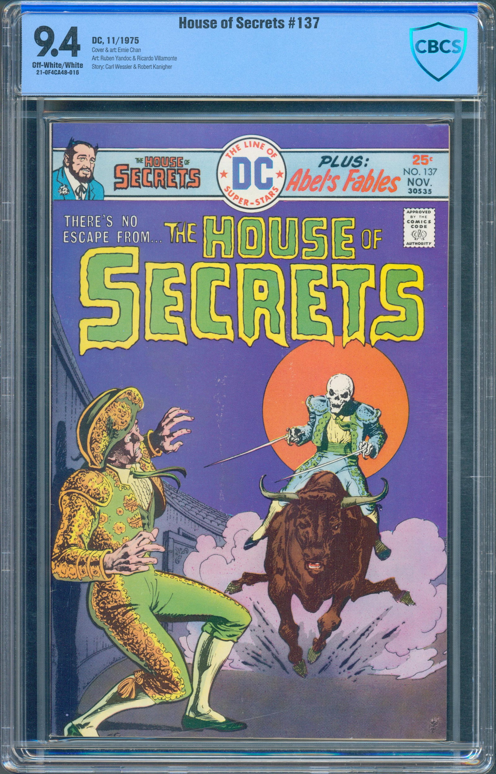 House of Secrets #137 (DC, 1975) CBCS 9.4: House of Secrets #137 published by DC Comics in 1975 and graded CBCS 9.4 with Off-White to White pages. Featuring an eye-catching horror cover by Ernie Chan, this Bronze Age mystery issue continues DC