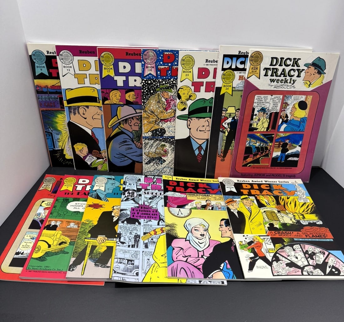 Dick Tracy Weekly & Reuben Award Series Comic Lot (12 Comics): This collection features 12 Dick Tracy comics from the popular Reuben Award Winner Series and Dick Tracy Weekly reprint lines, celebrating the legendary detective created by Chester Gould. Published p