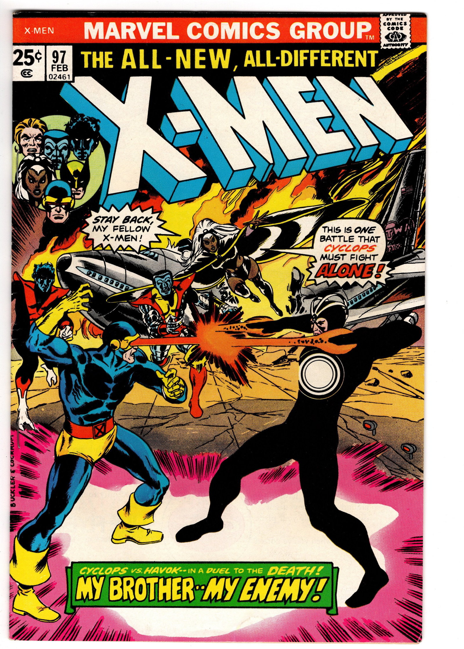 X-Men #97 (Marvel, 1976): X-Men #97 continues the legendary "All-New, All-Different" era by Chris Claremont and Dave Cockrum. This issue features Cyclops facing Havok in a dramatic brother-versus-brother battle while the new X