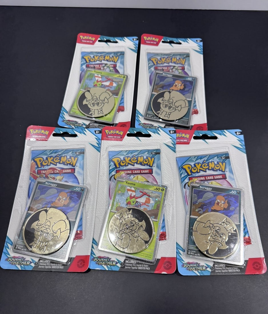 Pokémon Scarlet & Violet: Journey Together Checklane Blister Lot: Lot of five (5) factory sealed Pokémon Trading Card Game Scarlet & Violet: Journey Together Checklane Blister Packs. Each blister includes one Journey Together booster pack, one promotional card,