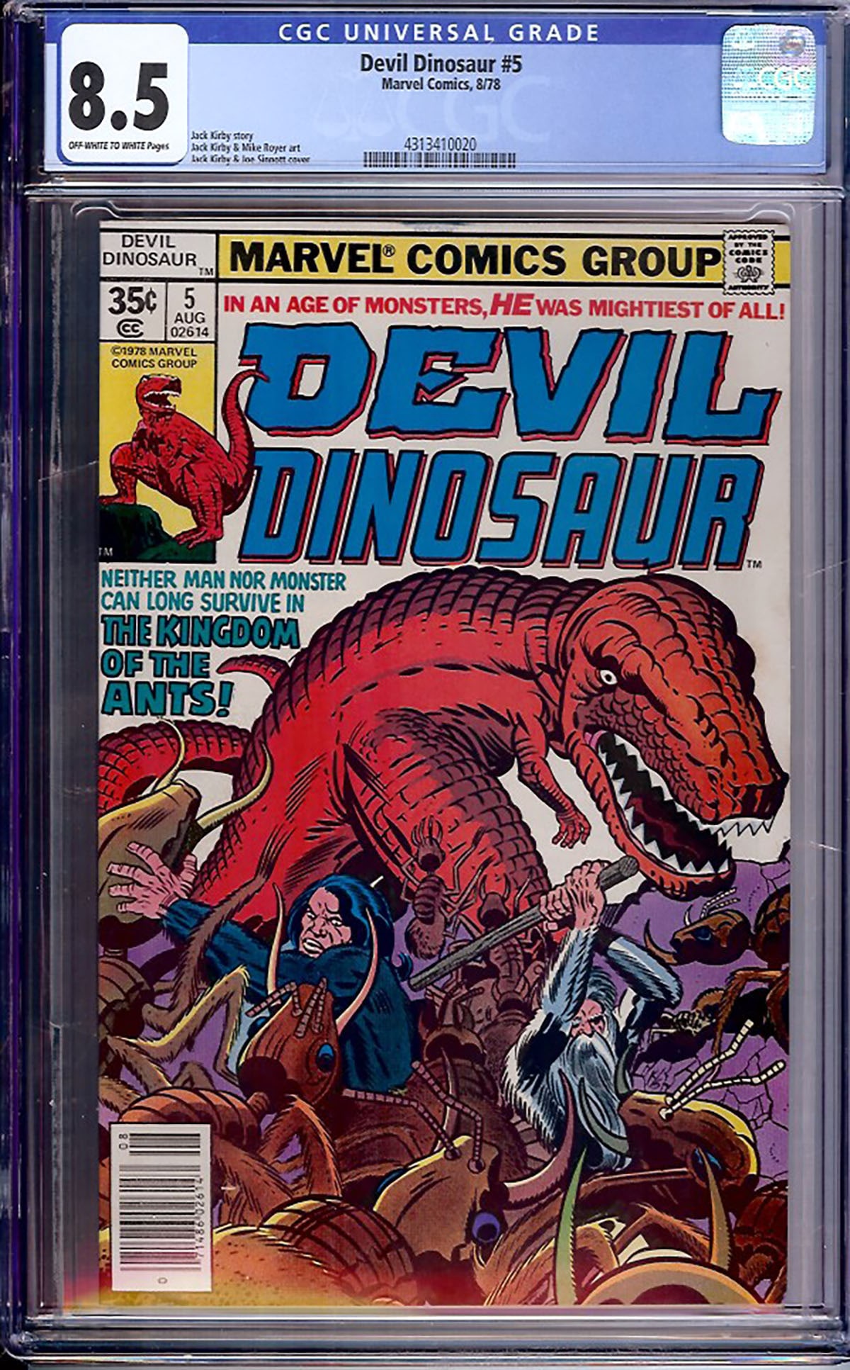 Devil Dinosaur #5 (Marvel, 1978) CGC 8.5: Devil Dinosaur #5 continues Jack Kirby's imaginative prehistoric adventure featuring Devil Dinosaur and Moon-Boy battling giant insects in a savage prehistoric landscape. Kirby's dynamic storytelling