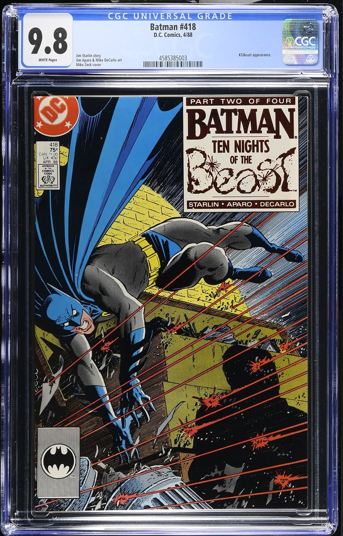 Batman #418 (DC, 1988) CGC 9.8 White Pages – Highest Graded: Professionally graded CGC 9.8 with White Pages, this copy is among the highest certified examples of the issue. While not the key issue of the storyline, it remains an important installment in one of