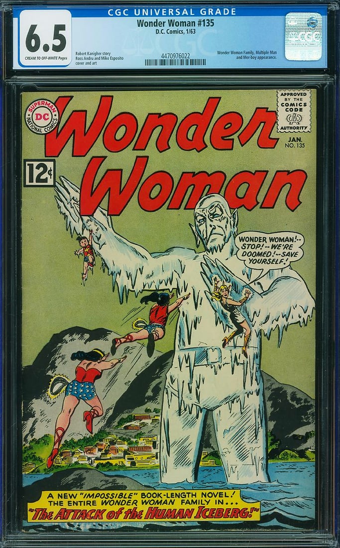 Wonder Woman #135 (DC, 1963) CGC 6.5: Published in January 1963, Wonder Woman #135 features stories by Robert Kanigher with artwork by Ross Andru and Mike Esposito. This issue includes appearances by the Wonder Woman Family, Multiple