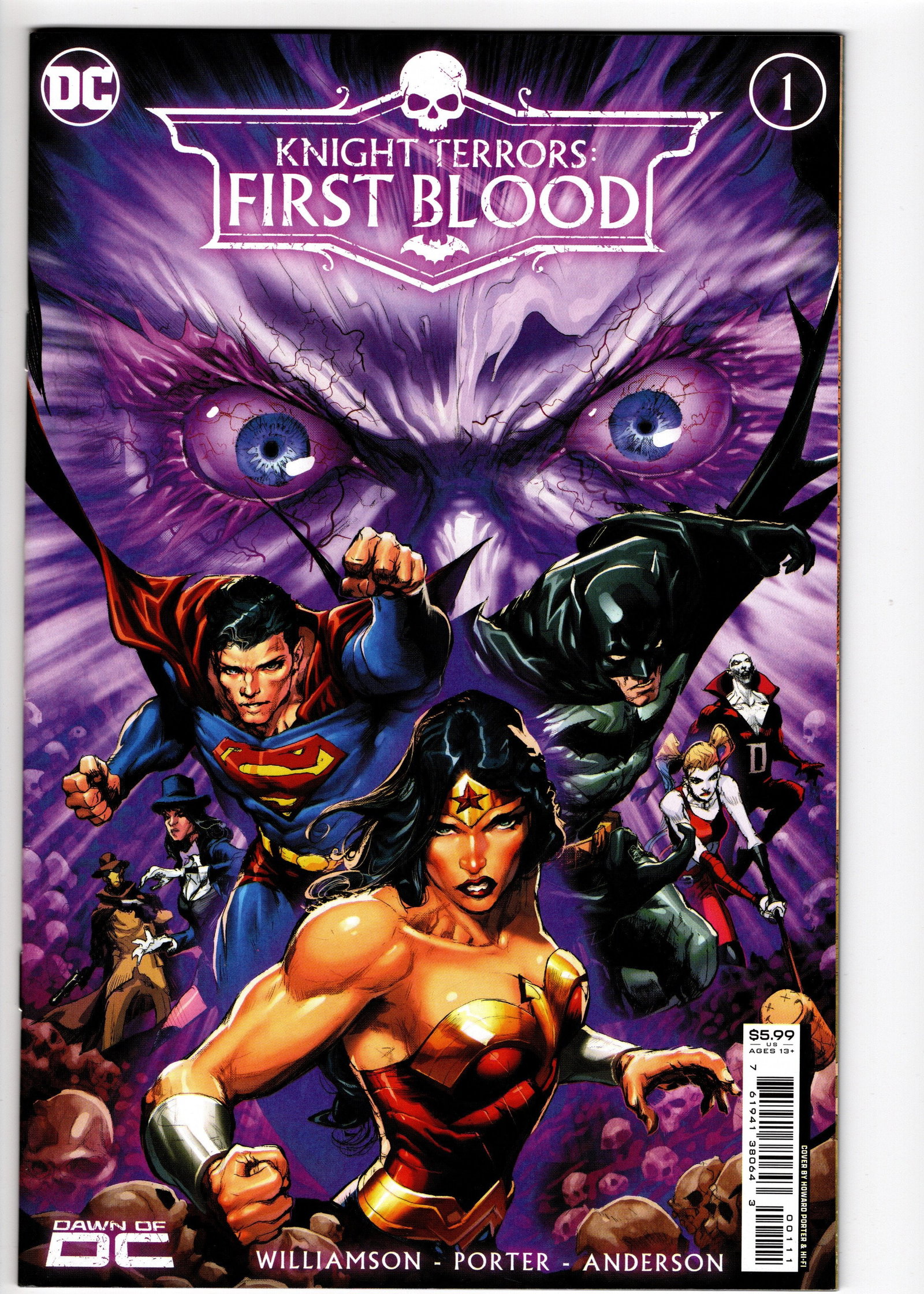 Knight Terrors: First Blood #1 (DC, 2023): Knight Terrors: First Blood #1 launches DC Comics' summer horror event, plunging the Justice League and the wider DC Universe into a terrifying world where nightmares become reality. Written by