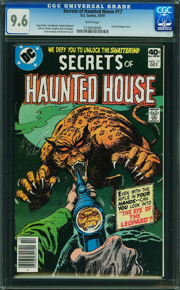 Secrets of Haunted House #17 (DC, 1978) CGC 9.6: Secrets of Haunted House #17 features a memorable Luis Dominguez were-leopard cover from DC's classic Bronze Age horror line. Dominguez remains one of the defining cover artists of late-1970s DC horro