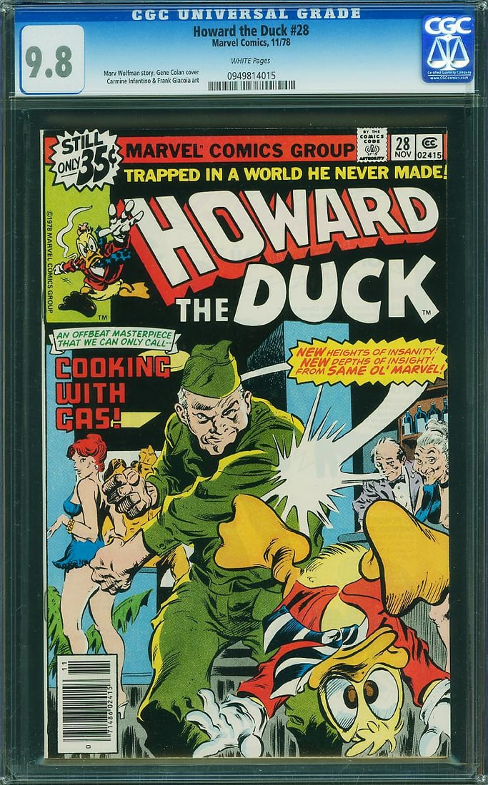 Howard the Duck #28 (Marvel, 1978) CGC 9.8 – Highest Graded: Howard the Duck #28 continues one of Marvel's most celebrated cult series, combining Steve Gerber's signature social satire with Gene Colan's expressive artwork. While not a major key issue, the