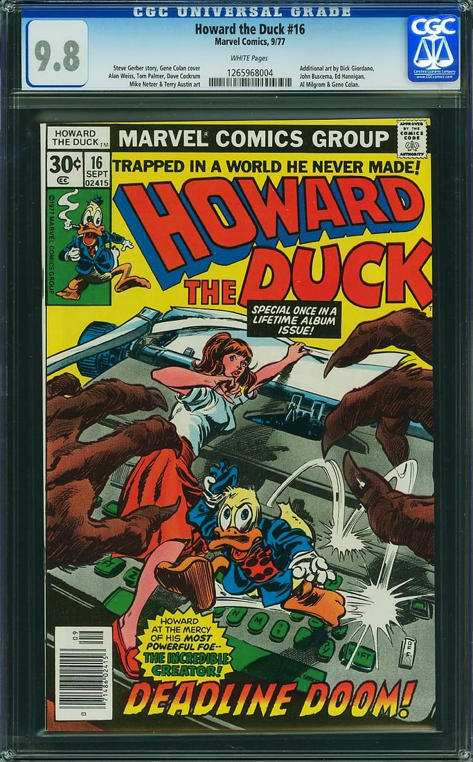 Howard the Duck #16 (Marvel, 1977) CGC 9.8 – Highest Graded: Howard the Duck #16 is one of the most unusual issues of Steve Gerber's groundbreaking Bronze Age series. Rather than a traditional comic story, the issue famously centers on Gerber's essay