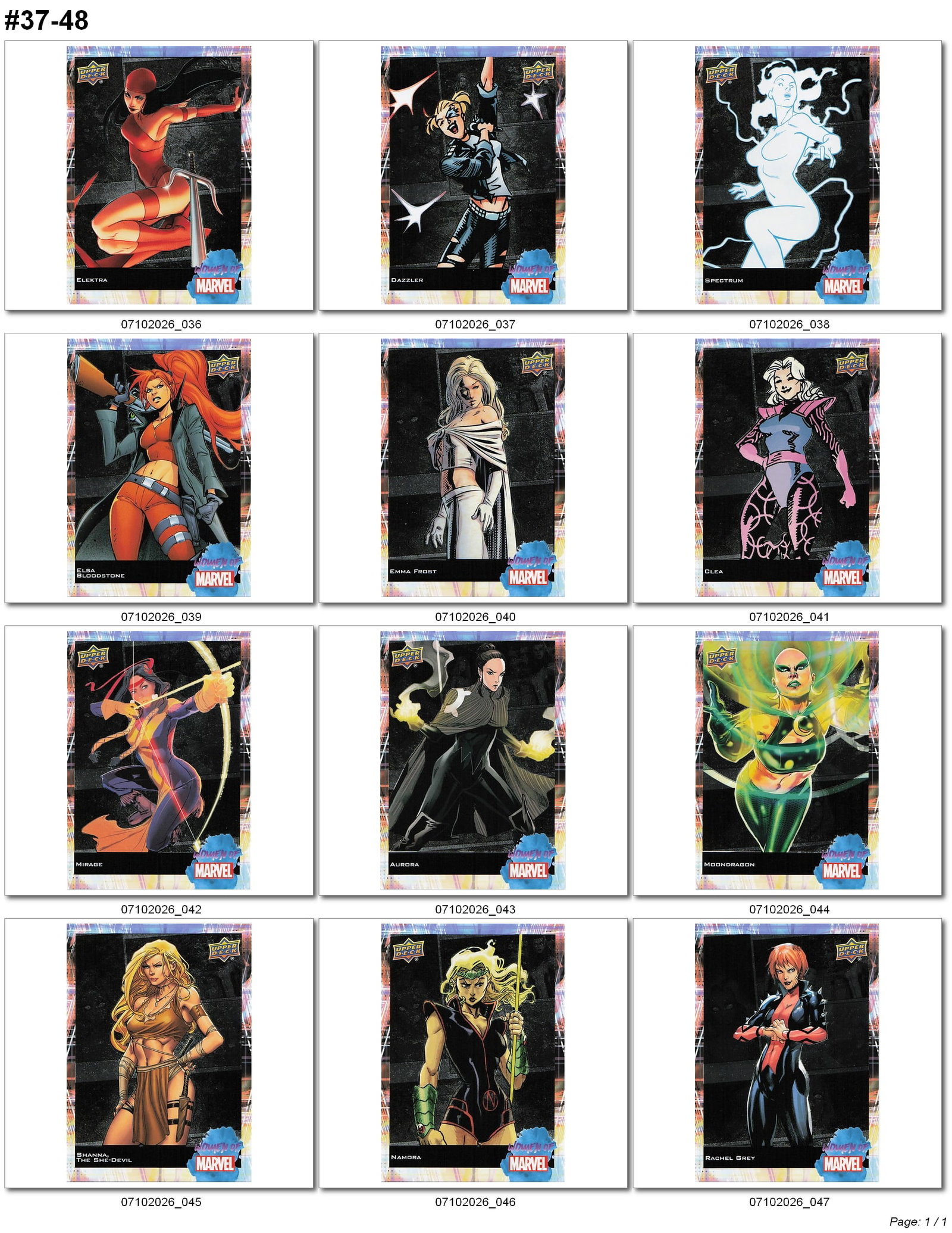 2024 Upper Deck Women of Marvel Foil Base Card Lot #37-48 (1 of 1)