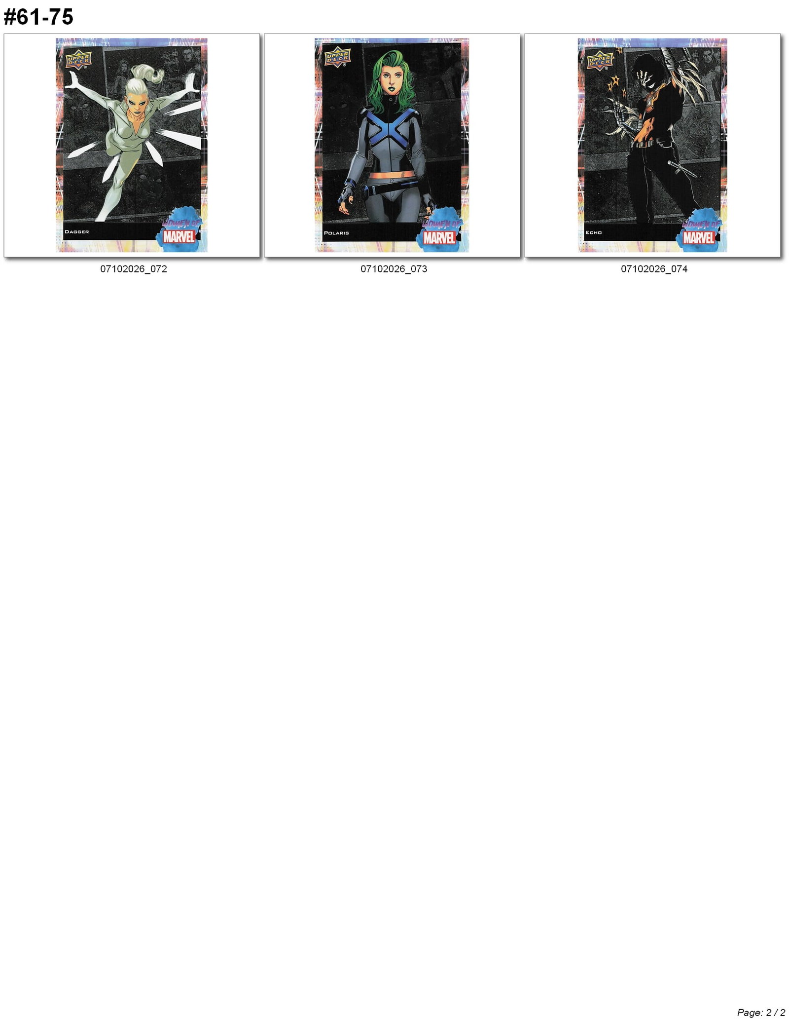 2025 Upper Deck Women of Marvel Rainbow Foil Parallel Cards #61–75 - 2