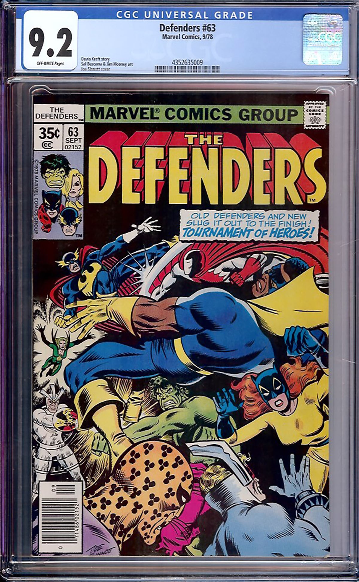 Defenders #63 (Marvel, 1978) CGC 9.2: Defenders #63 continues David Kraft's memorable "Tournament of Heroes" storyline, bringing together the ever-changing roster of Marvel's non-team against an impressive lineup of heroes and villains.
