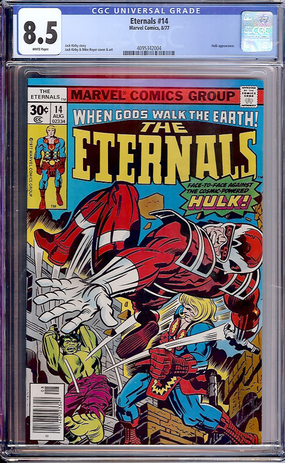 The Eternals #14 (Marvel, 1977) CGC 8.5: The Eternals #8 continues Jack Kirby's celebrated cosmic epic as Kro and Thena confront the Deviants in the City of Toads. Kirby's signature storytelling and dynamic artwork remain on full display as