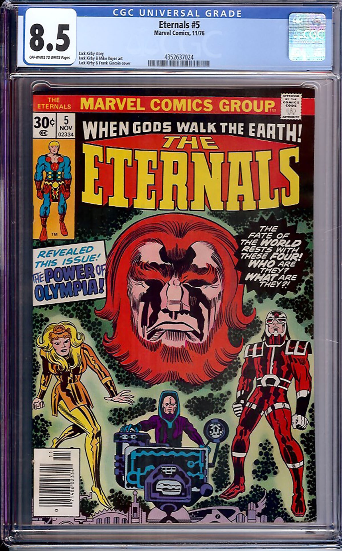 The Eternals #5 (Marvel, 1976) CGC 8.5: Jack Kirby's epic cosmic saga continues in The Eternals #5 with the revelation of the power of Olympia and further development of the mythology surrounding the Eternals, Deviants, and Celestials.