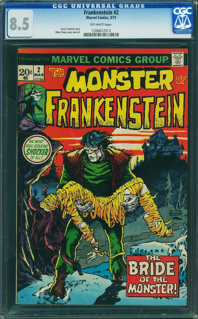 Frankenstein #2 (Marvel, 1973) CGC 8.5: Frankenstein #2 continues Marvel's Bronze Age adaptation of Mary Shelley's classic tale, written by Gary Friedrich with atmospheric artwork and cover by Mike Ploog. Ploog's gothic style made The