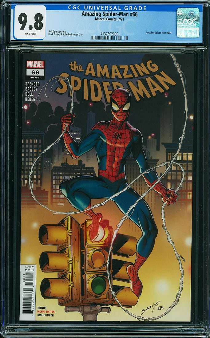 Amazing Spider-Man #66 (Marvel, 2021) CGC 9.8: HIGHEST GRADED! Amazing Spider-Man #66, published by Marvel Comics in 2021, is part of Nick Spencer's acclaimed run and serves as a key lead-in to the landmark Amazing Spider-Man #67 ("LGY #867"), beg