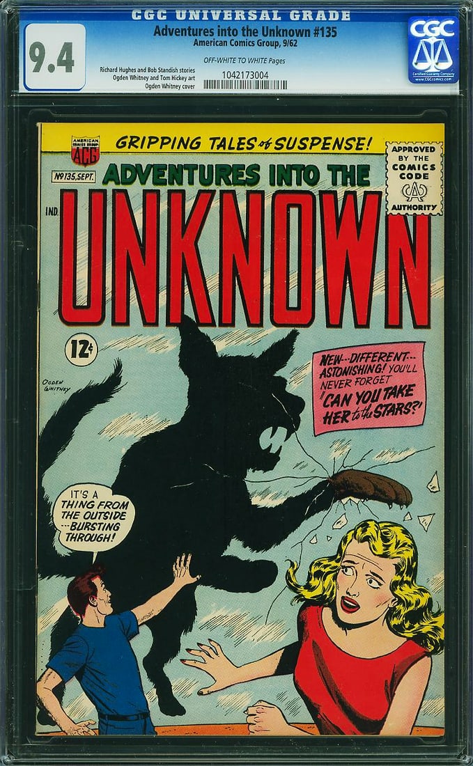 Adventures into the Unknown #135 (ACG, 1962) CGC 9.4: SINGLE HIGEST GRADED. Adventures into the Unknown #135 (ACG, 1962) is a professionally graded comic suited for collectors building focused runs, character collections, or high-grade genre sets.