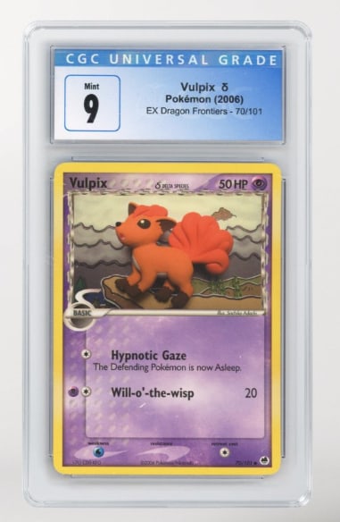 2006 EX Dragon Frontiers Vulpix CGC 9: CGC 9 Mint Vulpix from EX Dragon Frontiers. A sought-after EX-era Pokémon card professionally graded and preserved in Mint condition.