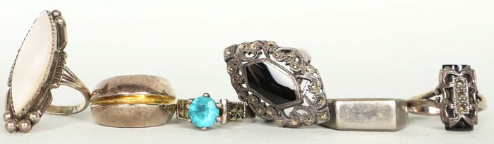 Beautiful Grouping of 6 Antique Sterling Silver Rings. Some have Marcasite's and Semi Precious Stone