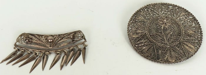 Two Very Fine Antique Filigree Sterling Silver Pins. Amazing Workmanship. Truly Unique!