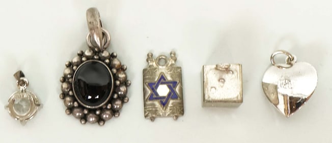 Five Antique Pendants. Beautiful Pieces with Semi Precious Stones. Sterling Silver 14.2 Grams