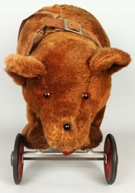 Antique Ride-On Brown Bear With Leather Collar. A Very Nice Vintage Toy!