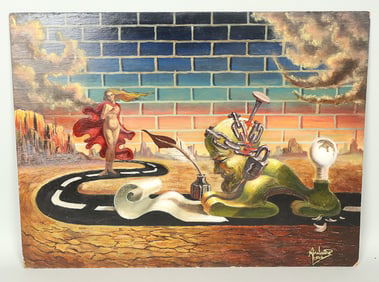 Beautiful & Unique Oil/Acrylic on Board by Listed Avant Garde Artist Arduino in 1980.