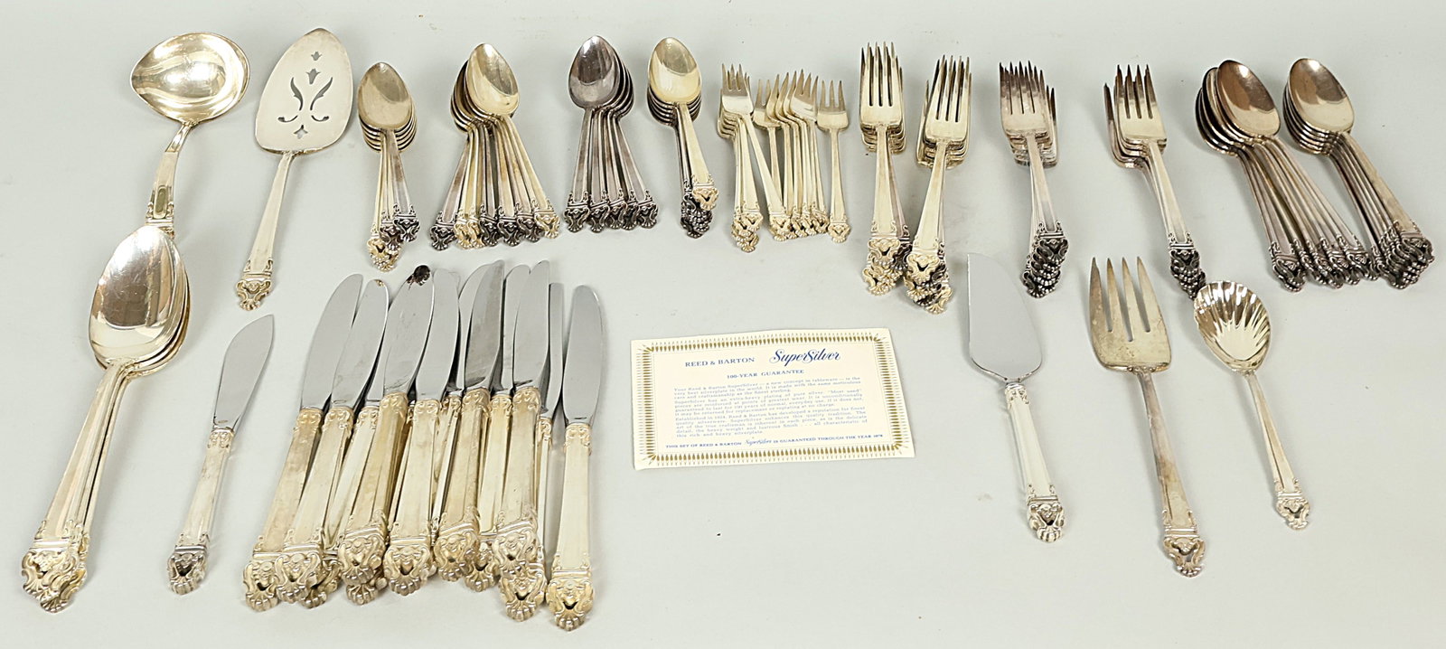 Reed + Barton Super Silver 1969 Emperor Service for 12 & Most Serving Pieces + Shrimp Forks.: Reed + Barton Super Silver 1969 Emperor Service for 12 & Most Serving Pieces + Shrimp Forks. (1 Dinner Fork is Missing.) Good condition.Pickup will take place Friday June 13th from 11am-2pm EST. All w