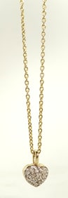 14K and Diamond Heart on 14K 16" Chain 3.85 Grams. Nice Piece! Good Clarity in Diamonds!