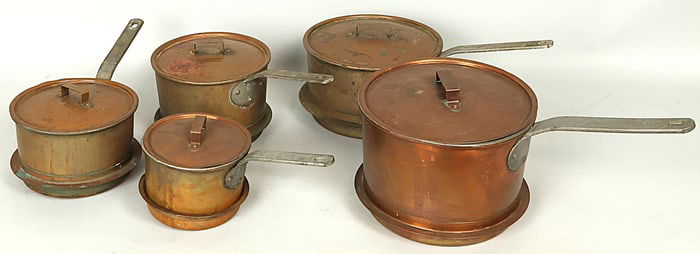 Complete Set of Antique Skultuna 1607+1611 Copper Pots. Circa 1920's. In Very Good Condition!