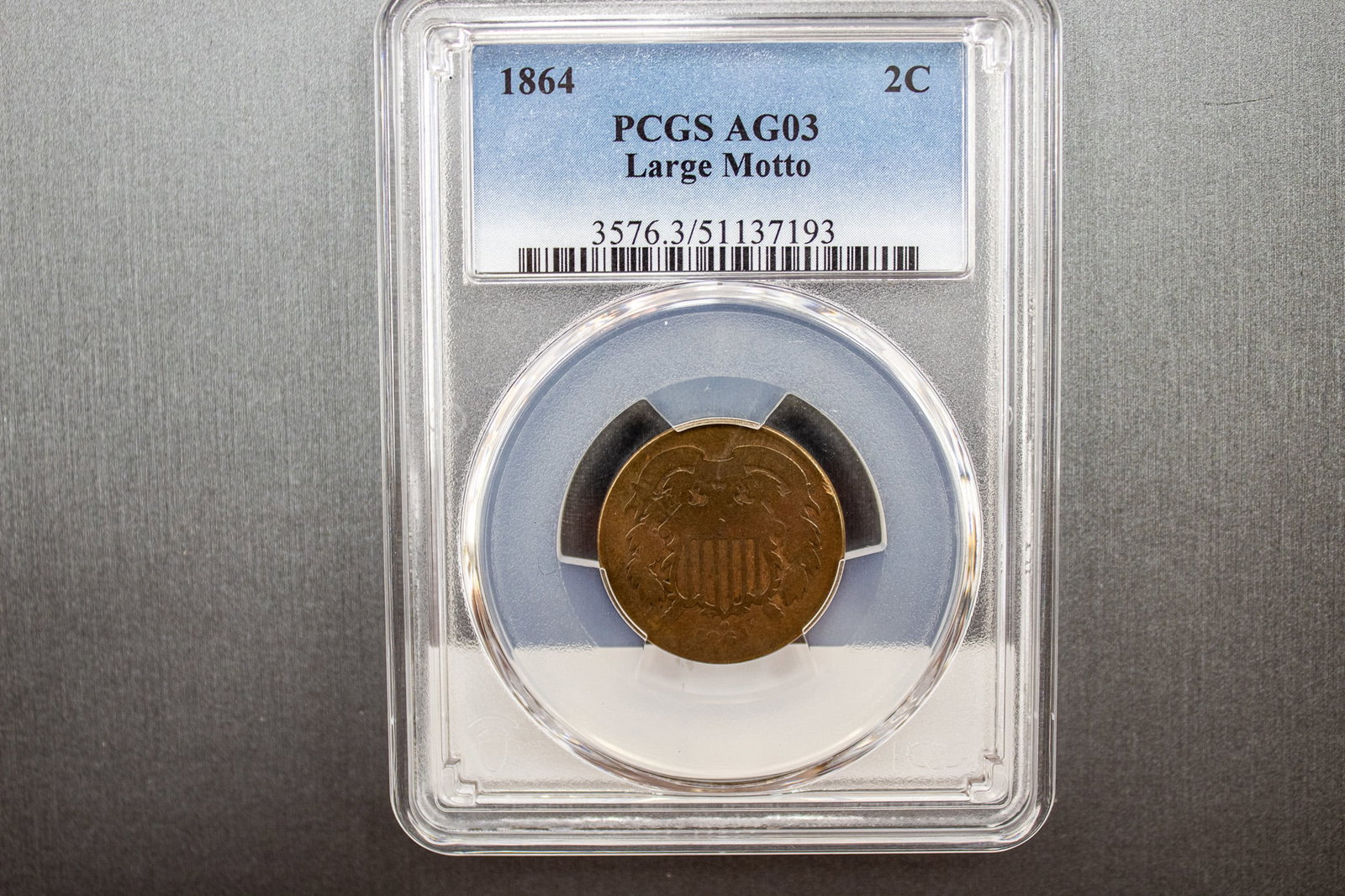 1864 2-Cent Coin Large Motto, PCGS AG 03 (1 of 6)