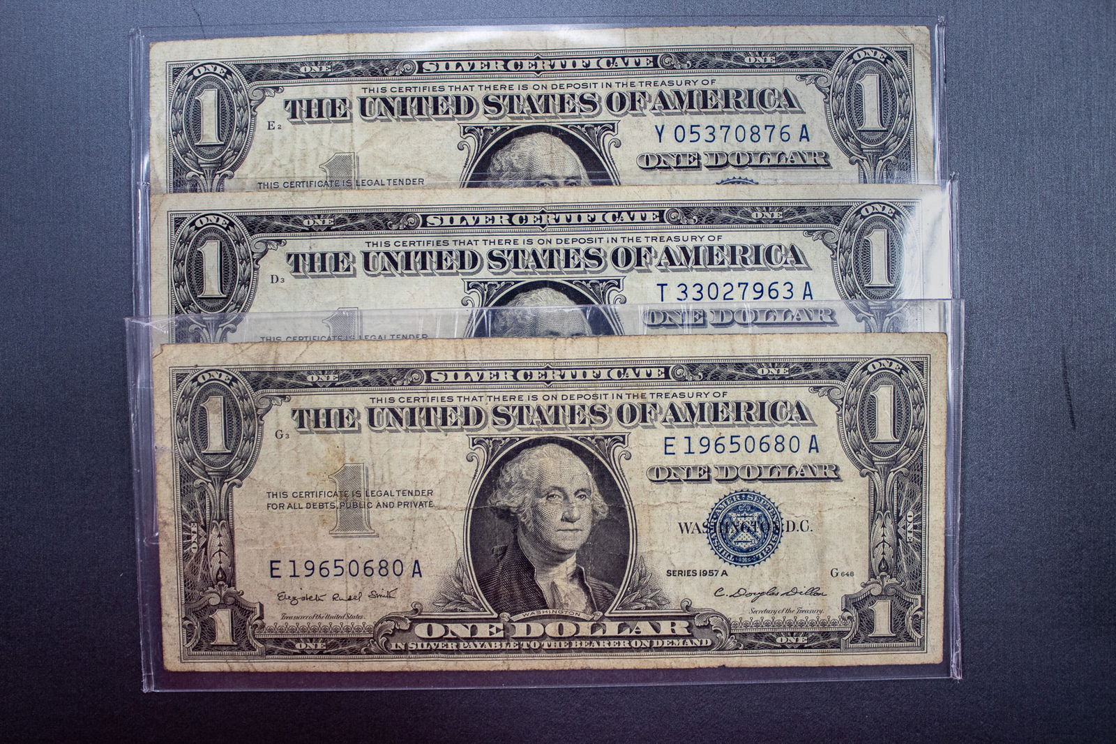 10-Bill Bundle - 1957 Silver Certificates (5 Bs, 5 As - one of which is a star note) (1 of 5)