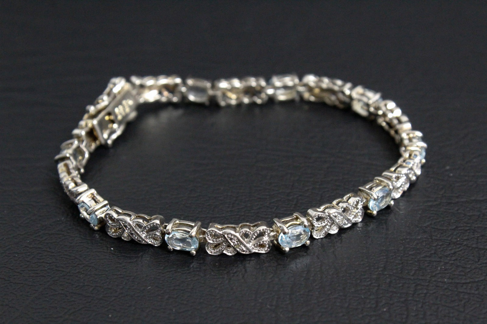Sterling Silver Bracelet with Light Blue Stones (1 of 4)