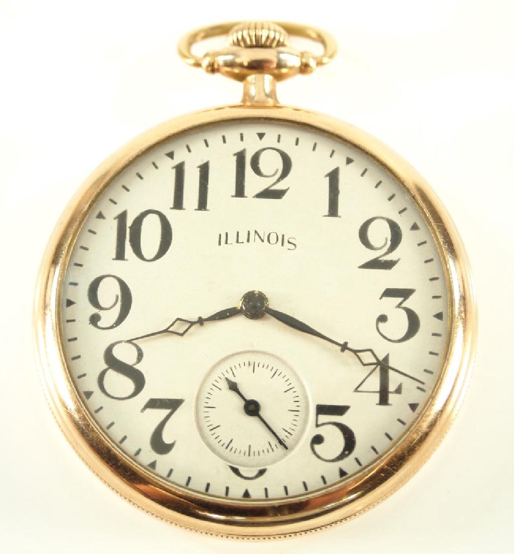 Illinois Watch Co. "Sangamo" pocket watch: Illinois Watch Co. "Sangamo" pocket watch, 16 size, 21 j, Adj Temp & 6 pos., GJS, DMK, DR, SW, LS, in a fancy S. W. C. Co. "20-Year" GF case, SSD w/Arabic numerals. Serial #2519451. Minor wear. Winds,