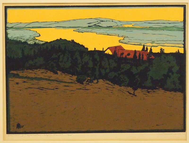 Mid 20th c woodcut in colors (1 of 5)