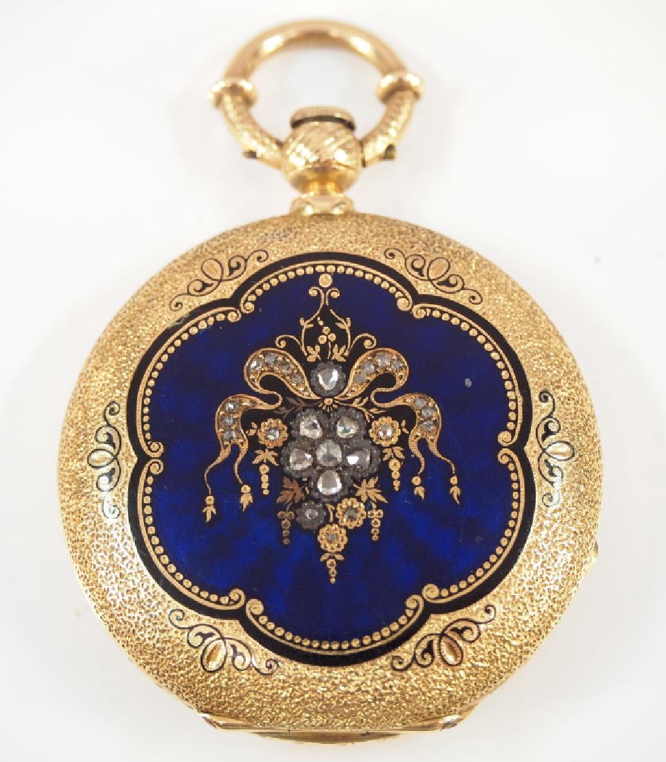 Humbert 18k enameled gold pocket watch with diamond (1 of 4)